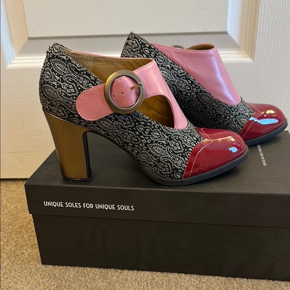 John Fluevog Pink and Red Heels - Picture 1 of 5